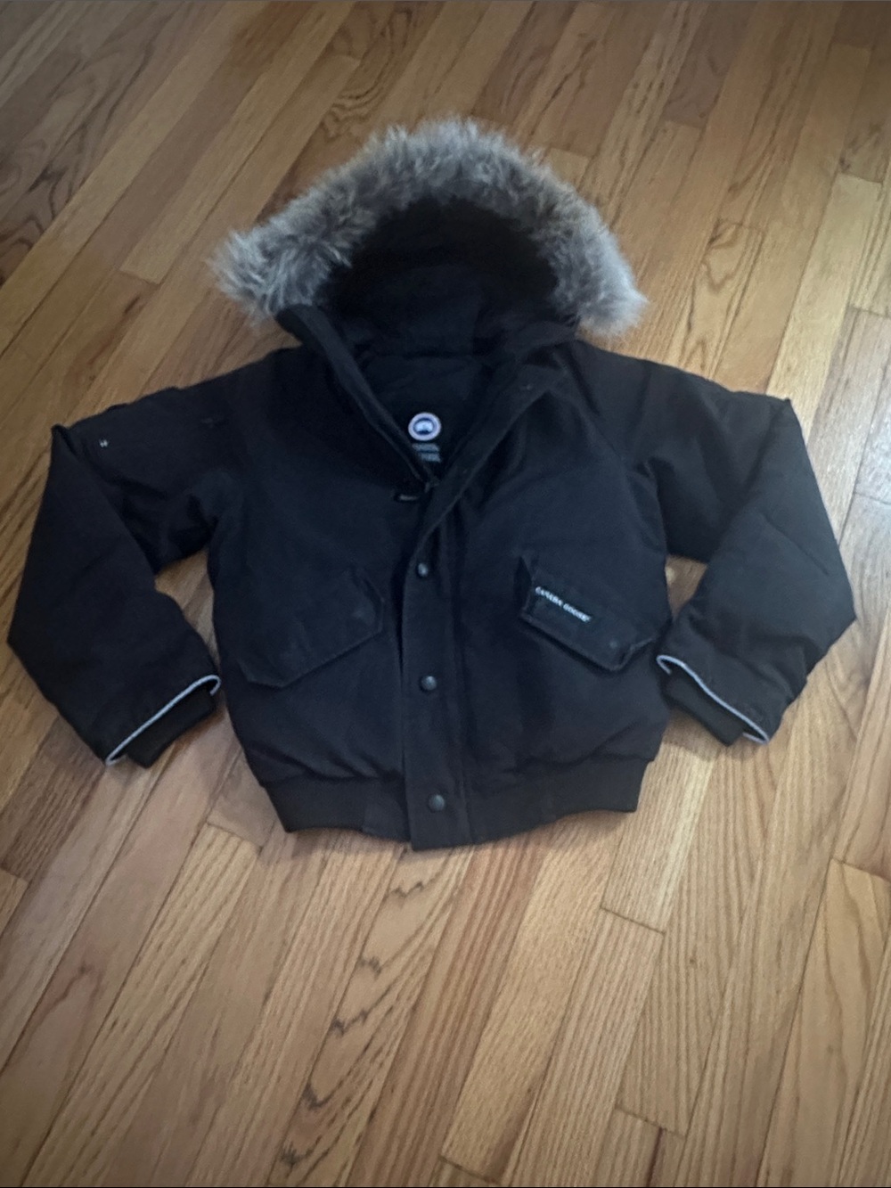 Canada Goose Kids Black Hooded Puffer Jacket with Faux-Fur Trim
